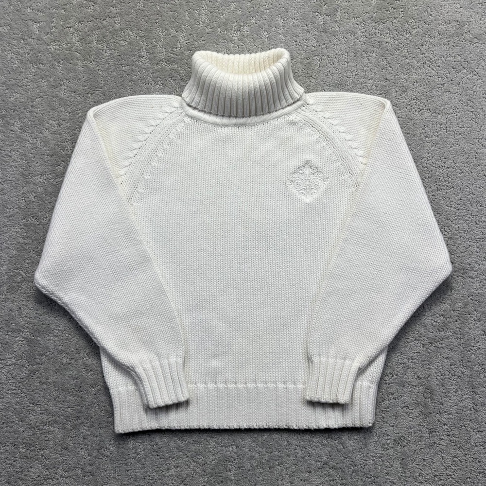 VINTAGE Marsh Landing Sweater Womens S White Cotton Turtleneck Embroidered Knit